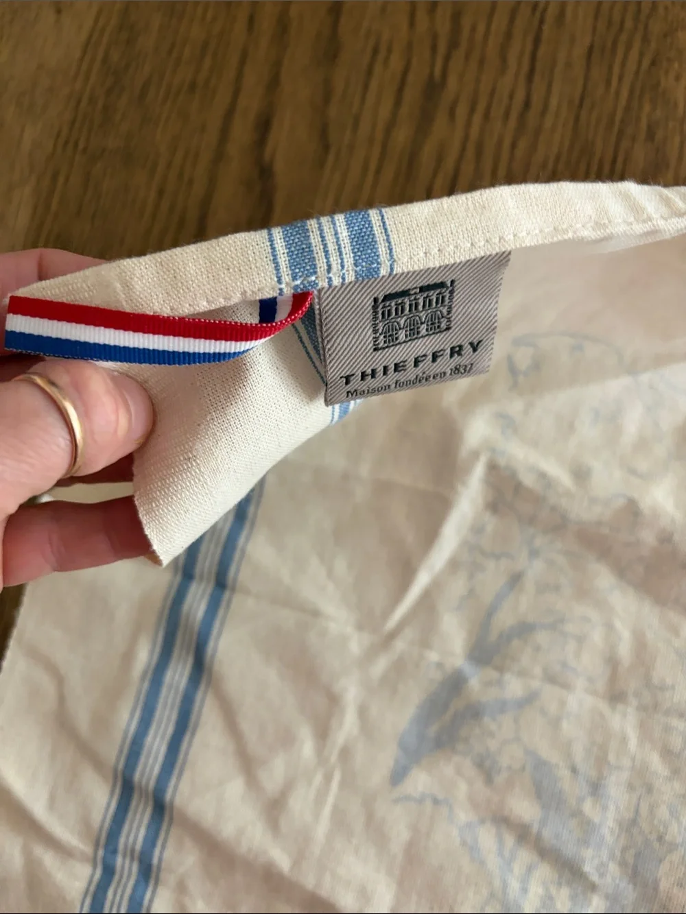 THIEFFRY 100% Cotton Château Margüi Provence, France Blue & Cream Tea Towel